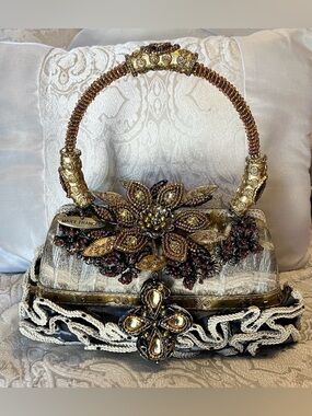 Mary Frances Vintage Ornate Ombré Beaded Floral Purse Clutch Handbag, EUC